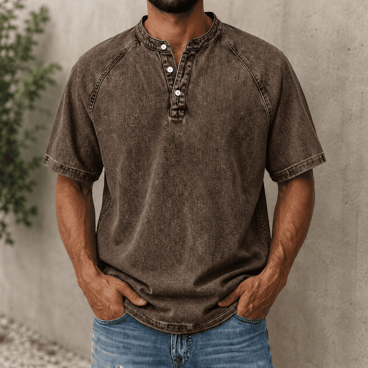 Zerric - Camicia Henley in denim a manica corta