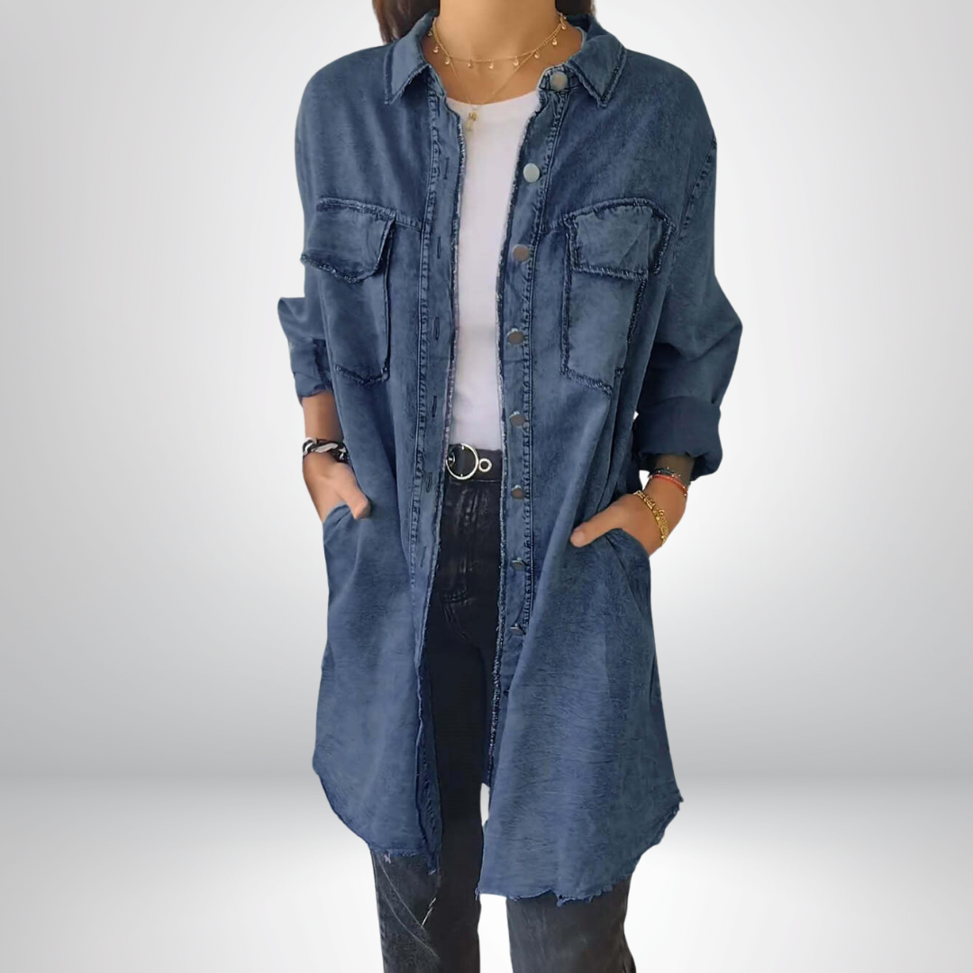 Krystyna - Elegante Giacca in Denim Con Colletto e Maniche Lunghe