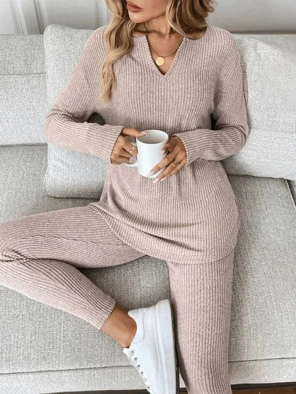 Renfri - Set Casual Composto Da Maglietta a Maniche Lunghe In Maglia e Leggings