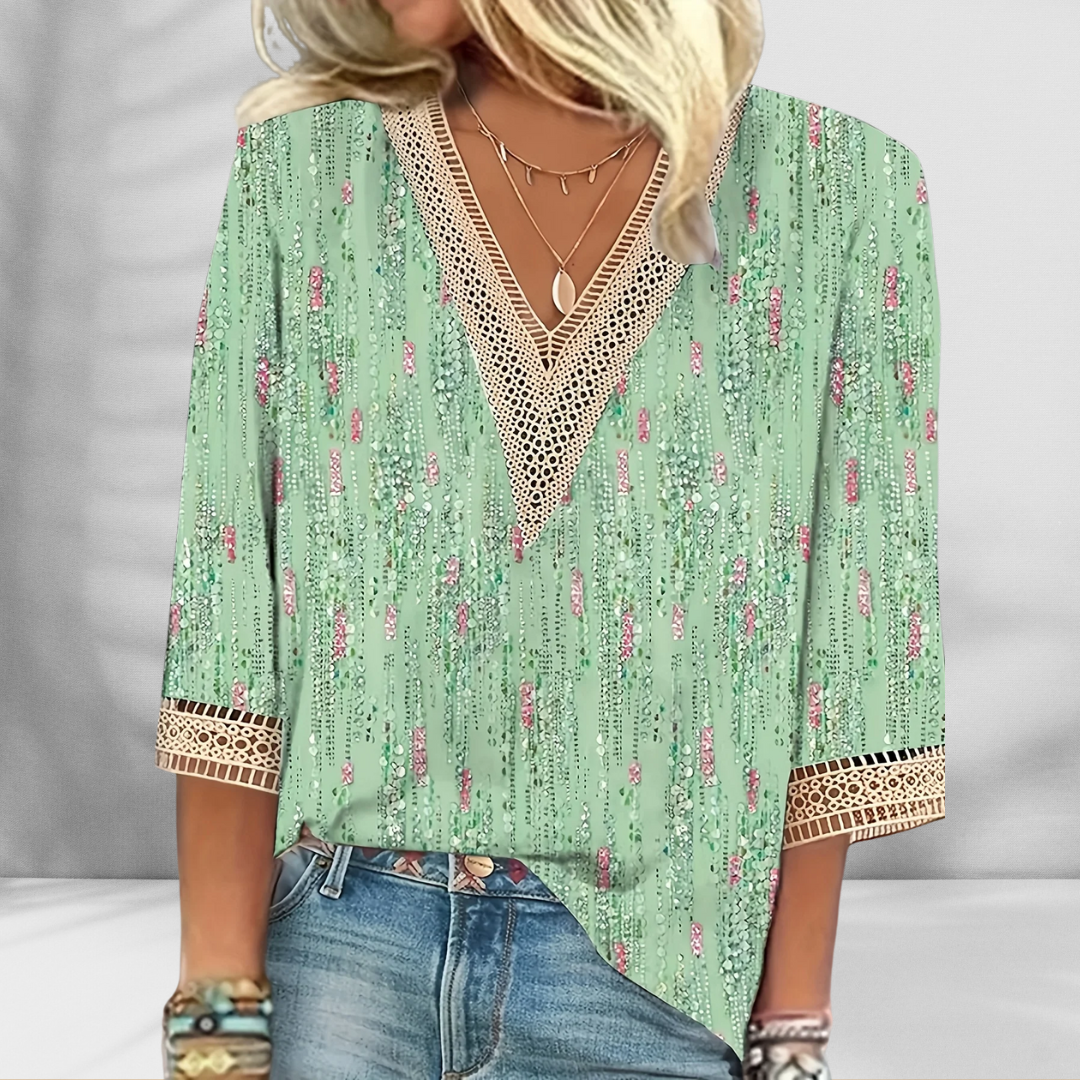 Maricela - Camicetta Boho Con Motivi Floreali E Maniche Lunghe