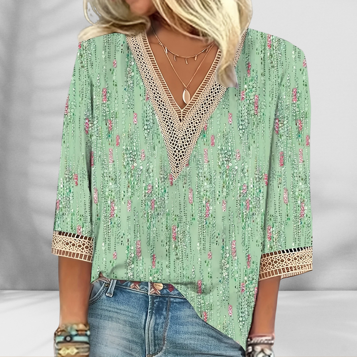 Maricela - Camicetta Boho Con Motivi Floreali E Maniche Lunghe