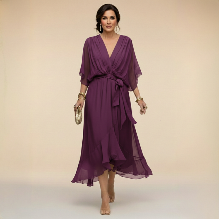 Harshani - Abito in Chiffon Con Scollo a V