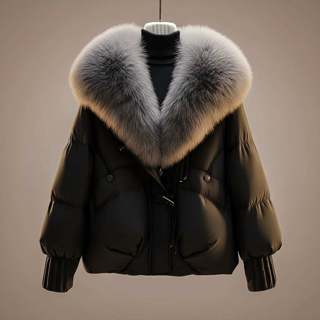Enina - Elegante Cappotto In Cotone Con Collo In Pelliccia