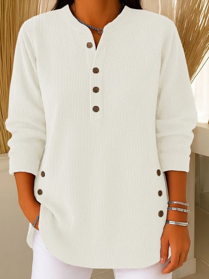 Eshani - Maglia Henley Casual a Maniche lunghe Con Bottoni e Lavorazione a Coste