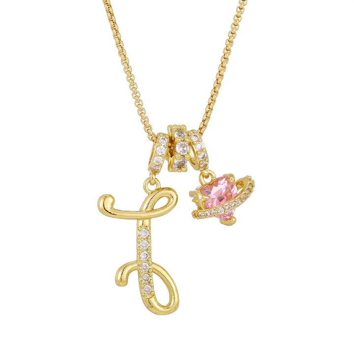 Nerute - Collana Con Iniziale e Ciondolo a Forma di Cuore Rosa