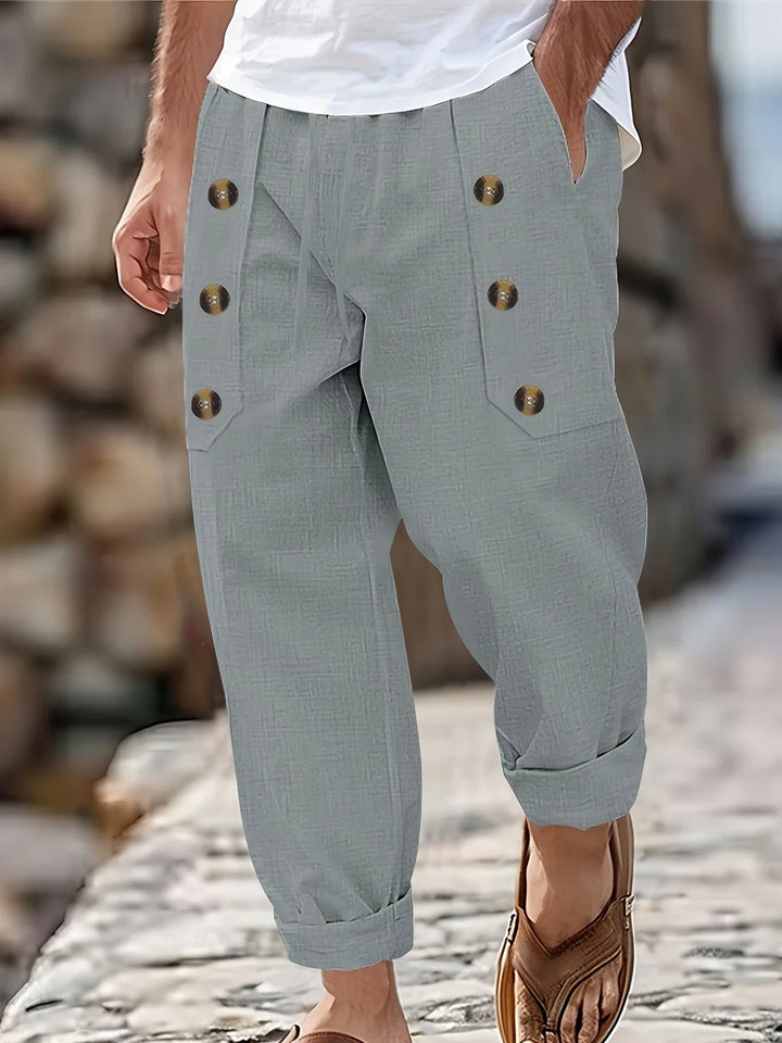 Beslan - Elegante Pantalone A Gamba Dritta Con Bottoni Dorati