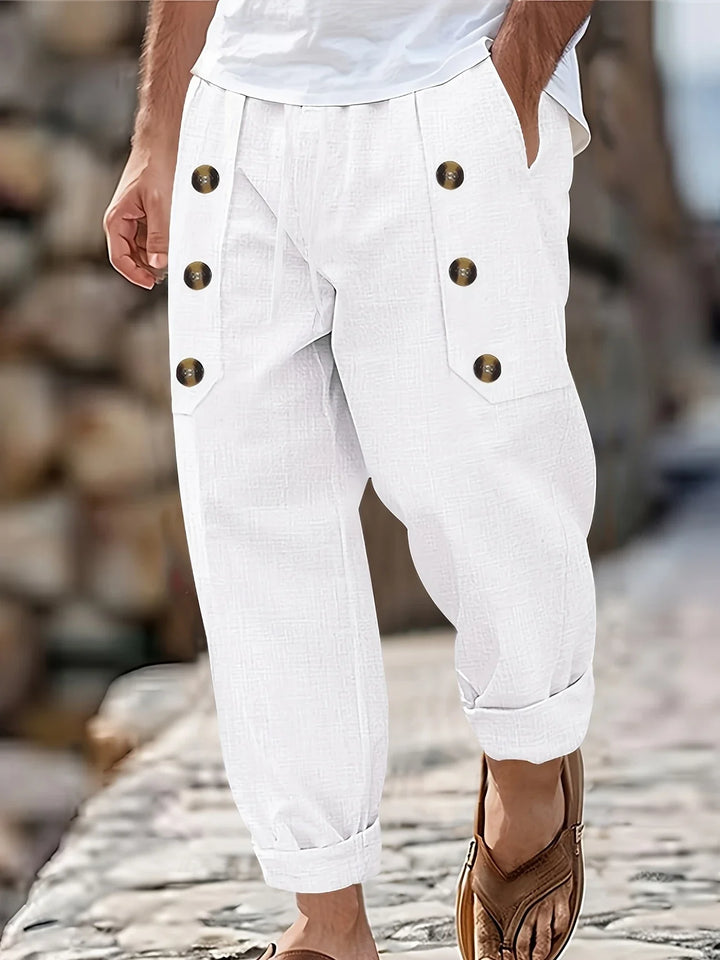Beslan - Elegante Pantalone A Gamba Dritta Con Bottoni Dorati