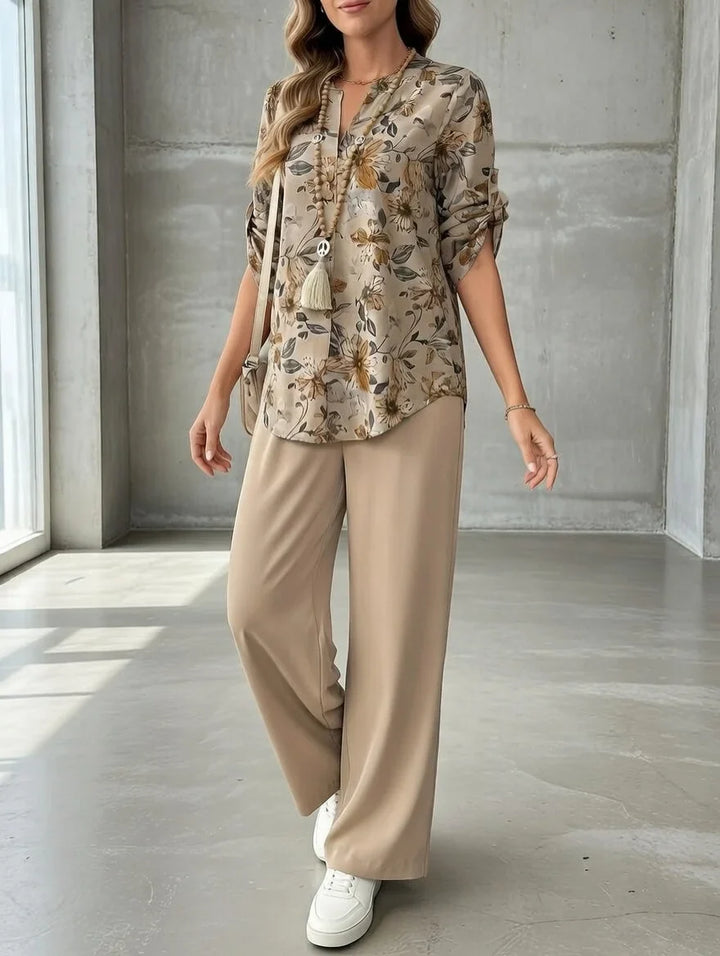 Kresimira - Elegante Completo a Due Pezzi Con Motivi Floreali
