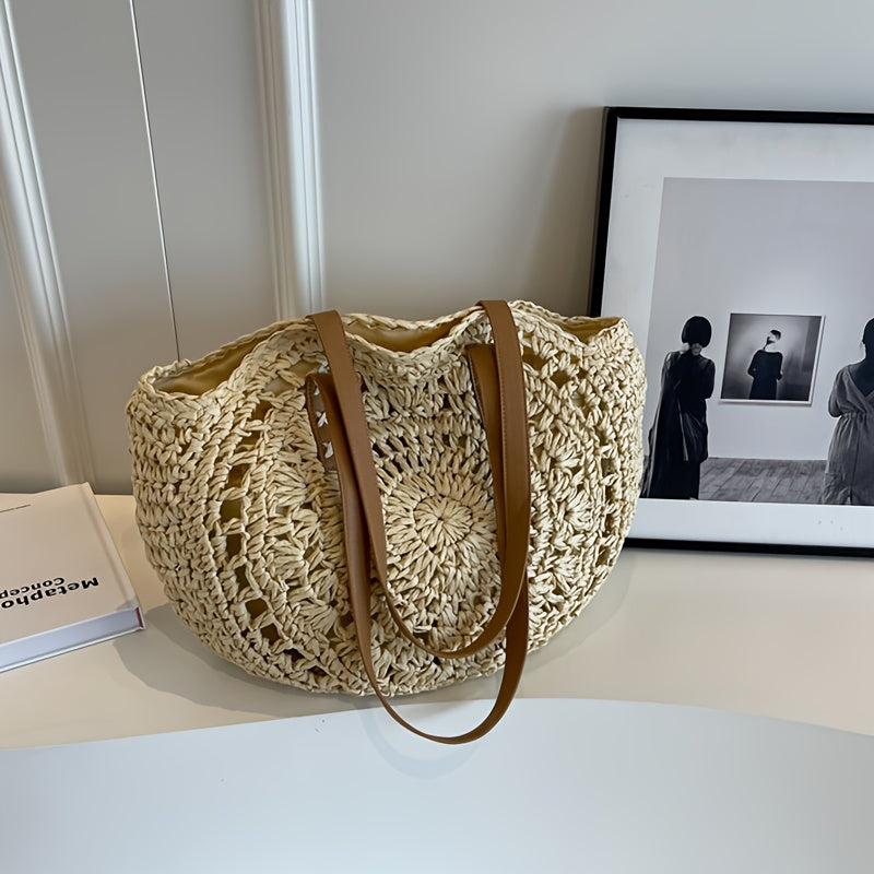 Cléa - Borsa a Tracolla Rotonda in Paglia Intrecciata