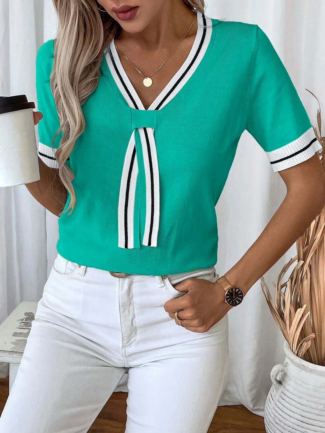Brunella - Elegante Top In Maglia Con Scollo a V