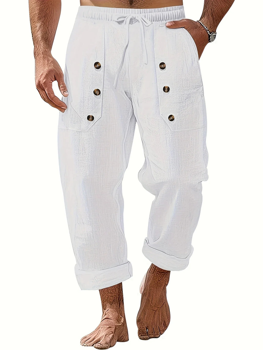 Beslan - Elegante Pantalone A Gamba Dritta Con Bottoni Dorati