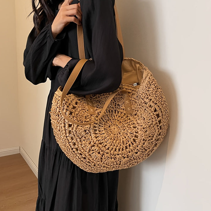 Cléa - Borsa a Tracolla Rotonda in Paglia Intrecciata