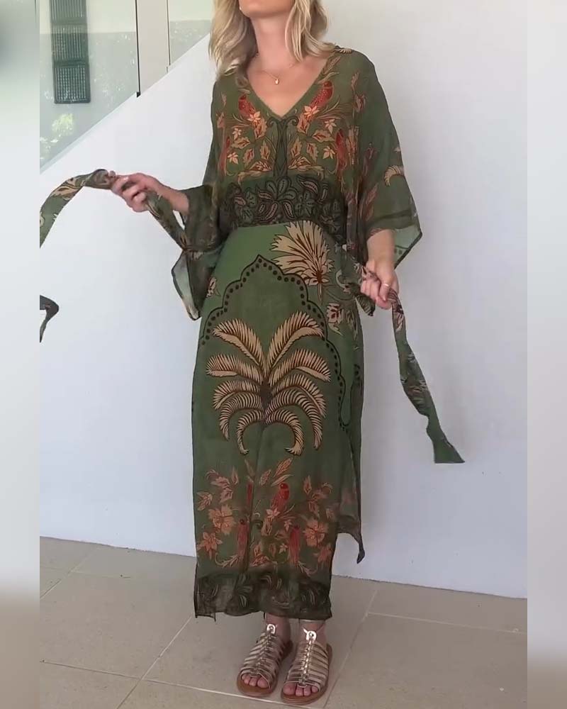 Brini - Abito Stampato Con Scollo a V
