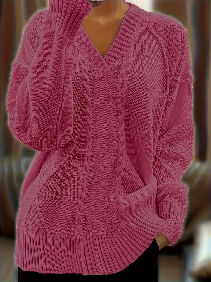 Tzvia - Maglione Casual Con Scollo a V Lavorato a Maglia