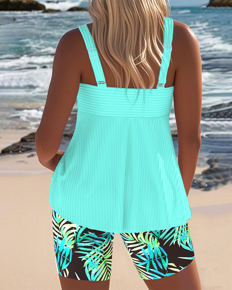 Varyla - Top Tankini a Righe con Pantaloncini da Spiaggia Stampati
