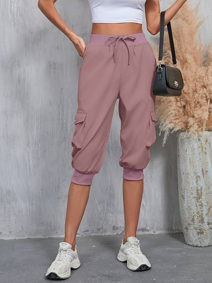 Kirabo - Pantaloni Cargo Estivi Con Tasche Multiple E Elastico a Costine