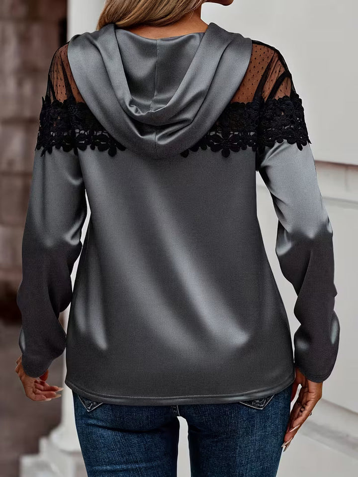 Azina - Top Elegante Con Cappuccio in Pizzo E Rete