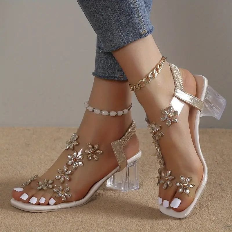 Graciela - Sandali Con Tacco Alto Cristalli Floreali