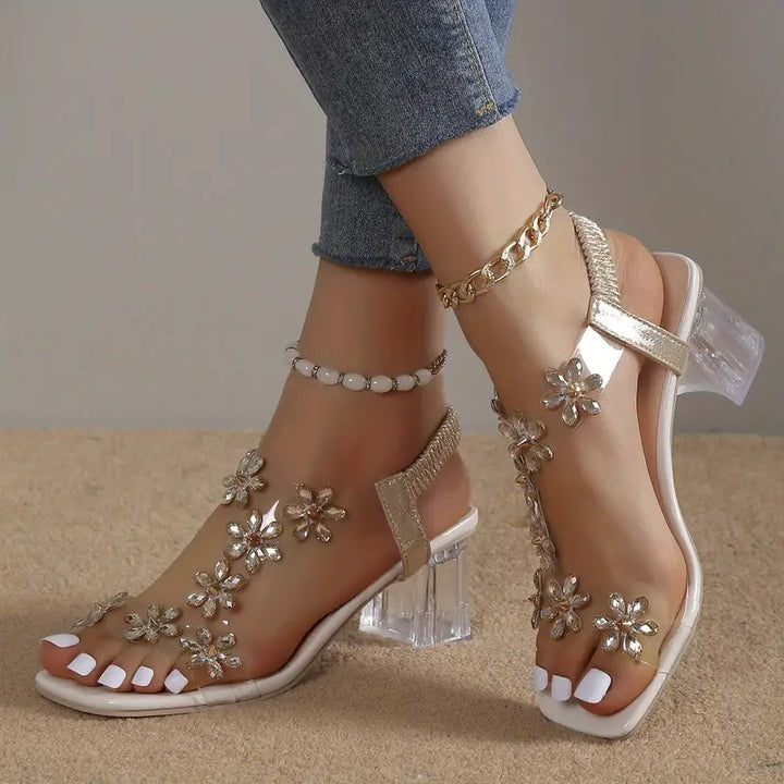 Graciela - Sandali Con Tacco Alto Cristalli Floreali
