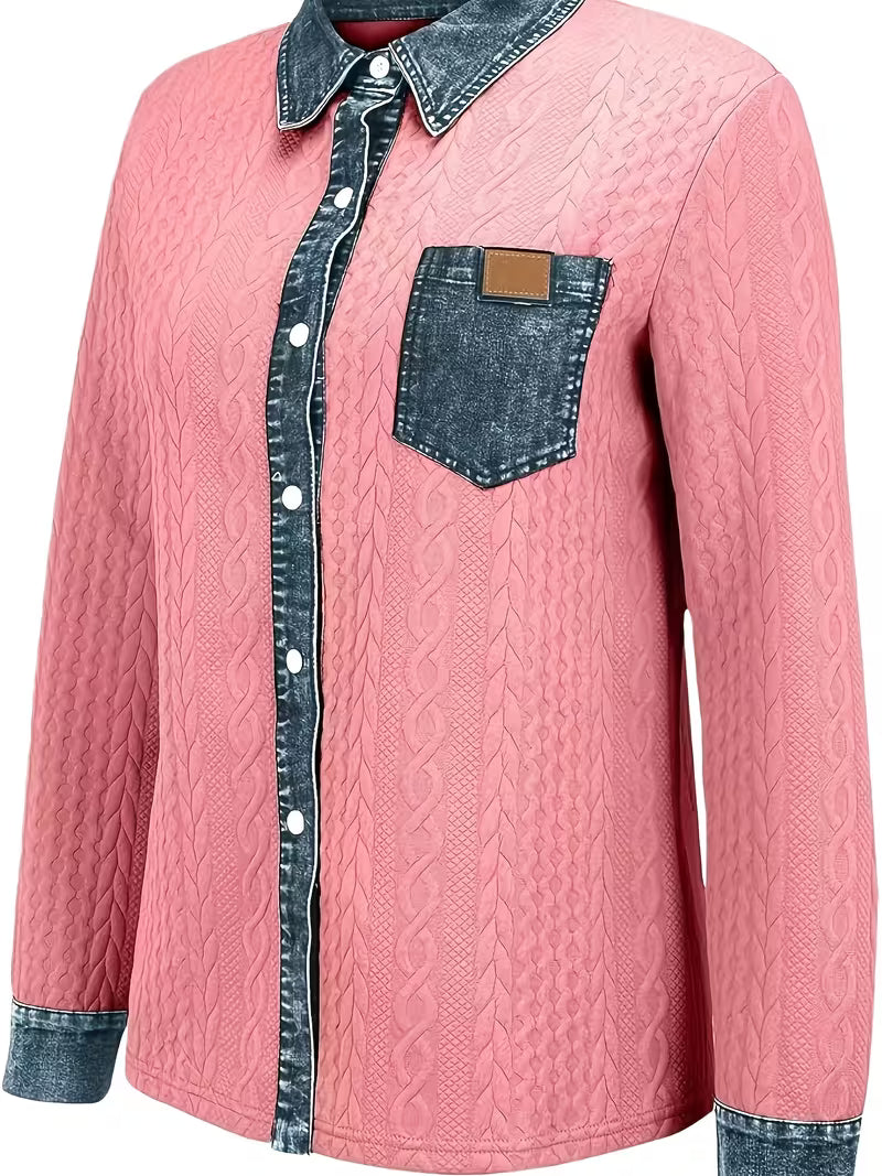 Eryna - Maglia a Maniche Lunghe Con Motivo a Trecce e Colletto in Denim