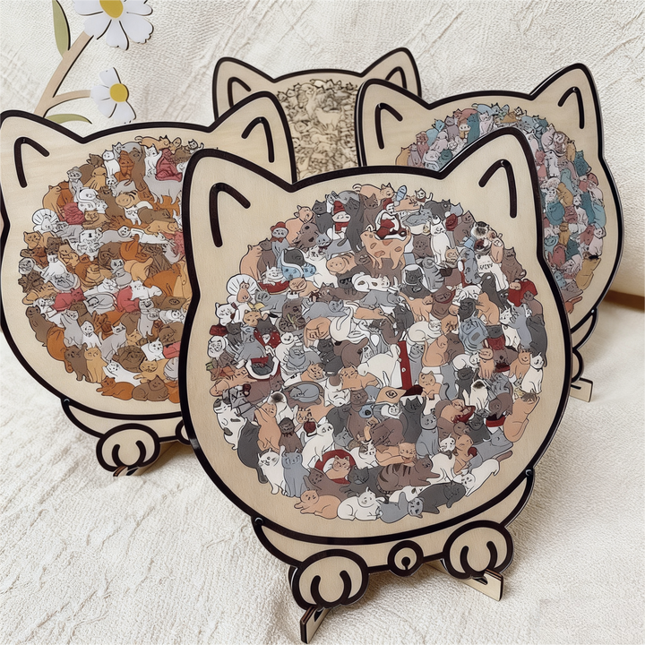 KittyCluster - Puzzle In Legno a Forma Di Gatto Da 135 Pezzi