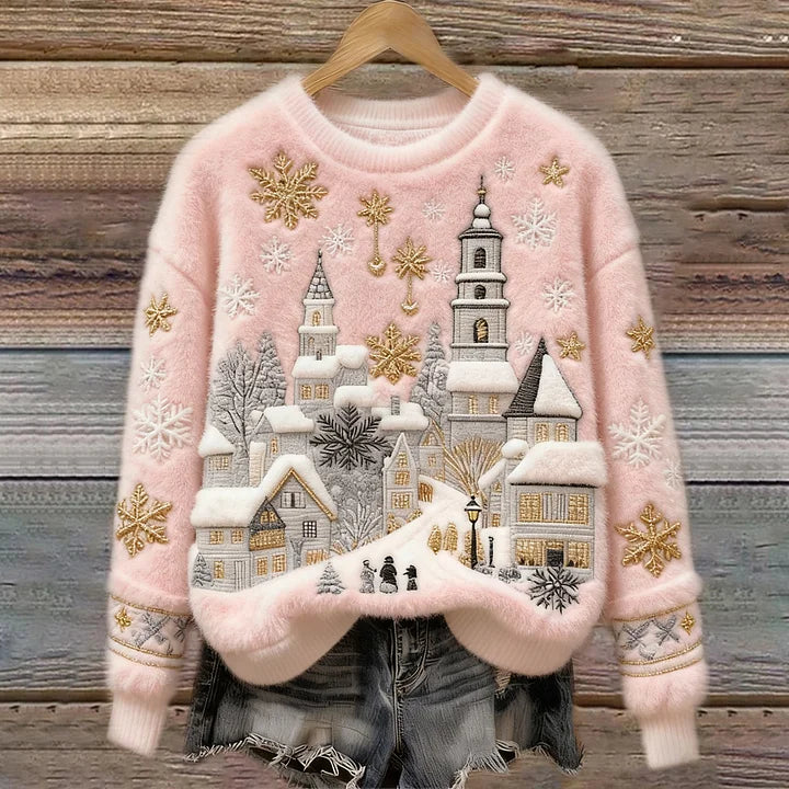 Kenisha - Maglione Accogliente con Ricamo Natalizio Innevato
