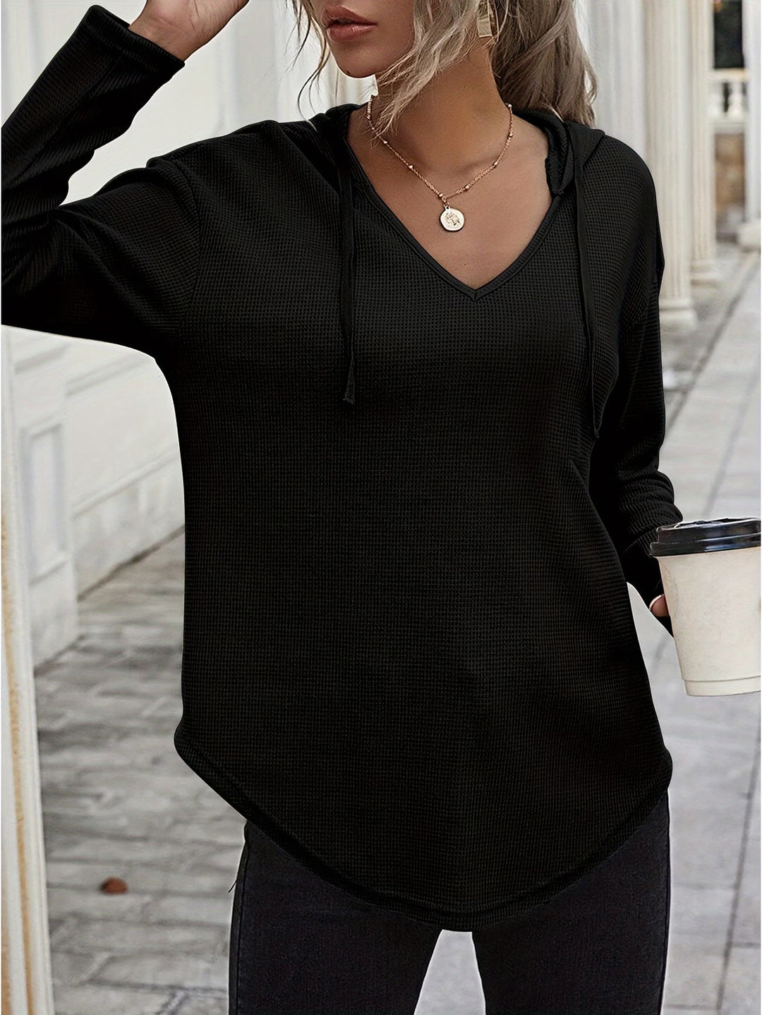 Seonie - Felpa Con Cappuccio a Maniche Lunghe E Scollo a V
