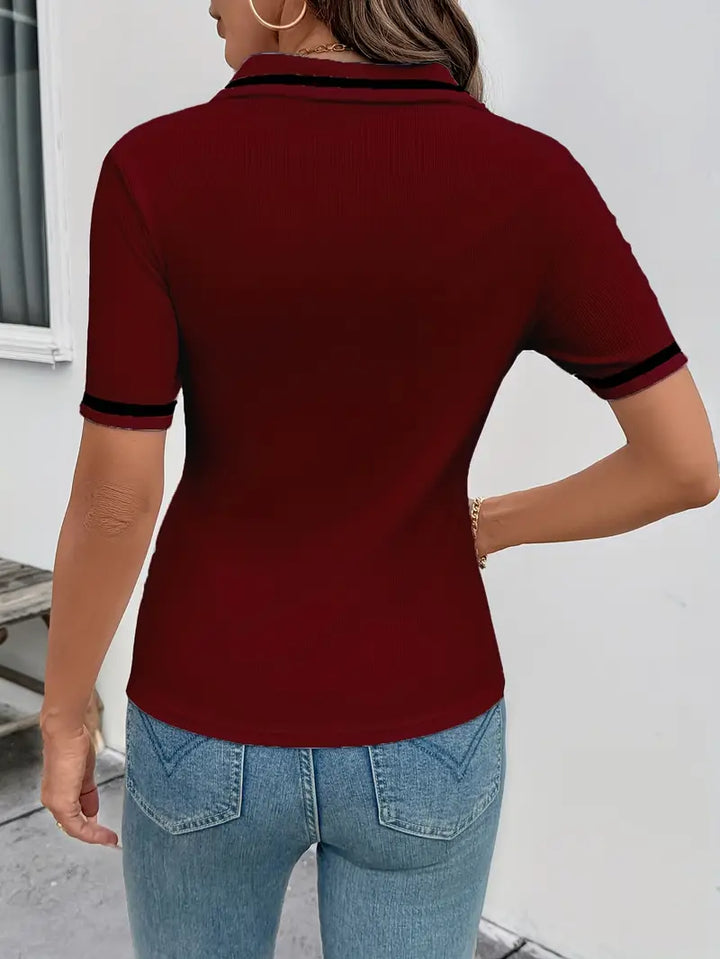 Vasilka - Elegante Top a Maniche Corte Con Colletto