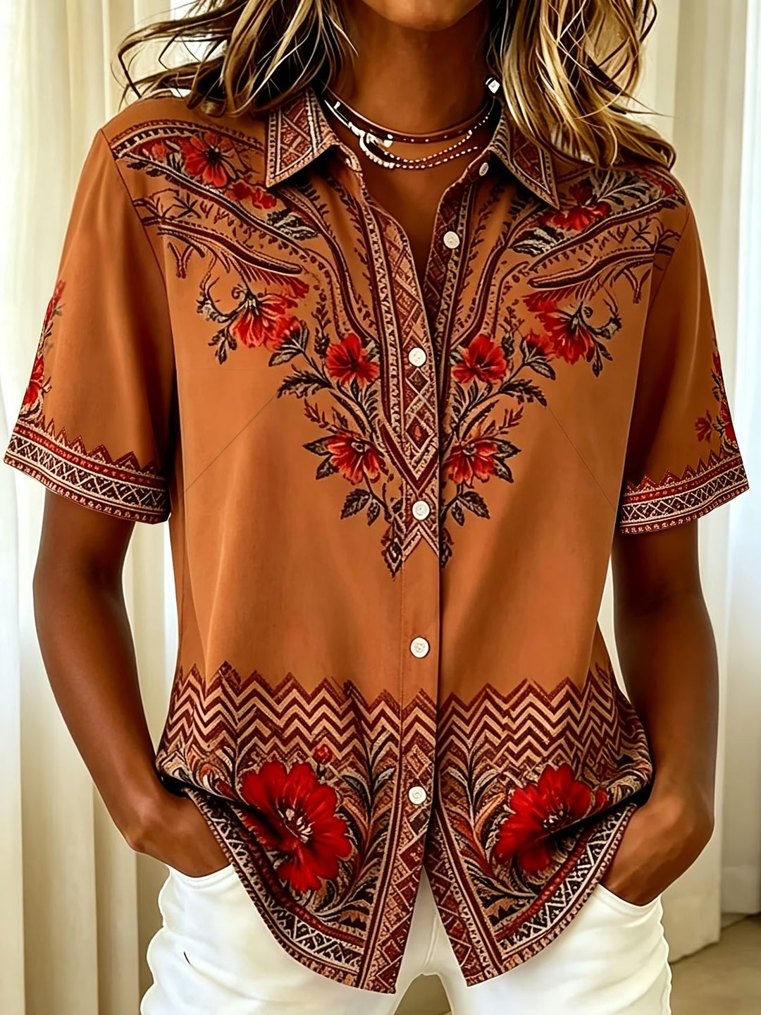 Marcelena - Camicia Casual a Maniche Corte Con Bottoni