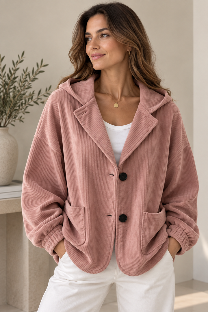 Nalina - Giacca Oversize Con Cappuccio in Velluto a Coste