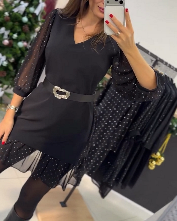 Iolanda - Elegante Abito Patchwork Con Scollo a V