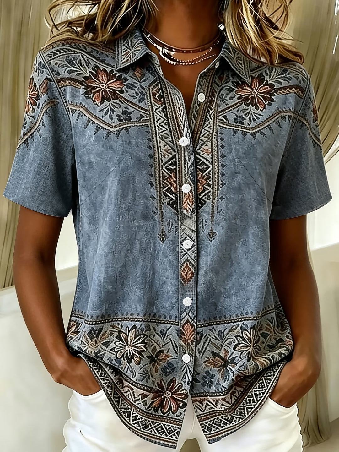 Marcelena - Camicia Casual a Maniche Corte Con Bottoni