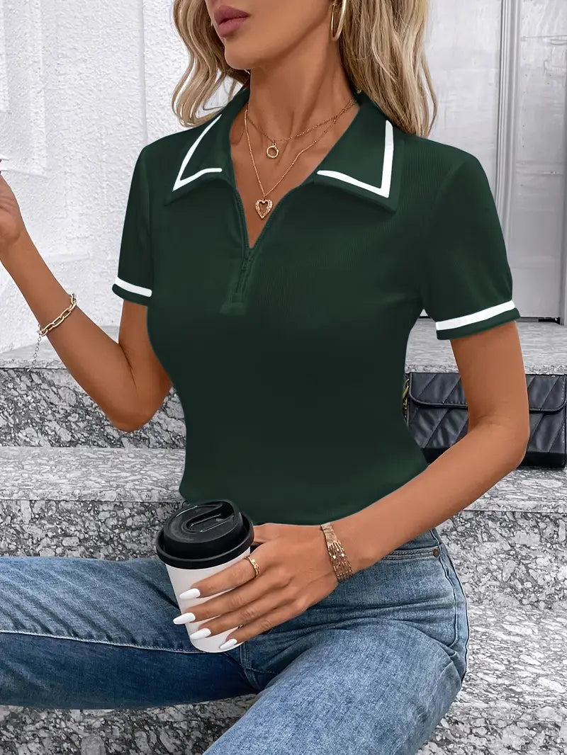 Vasilka - Elegante Top a Maniche Corte Con Colletto