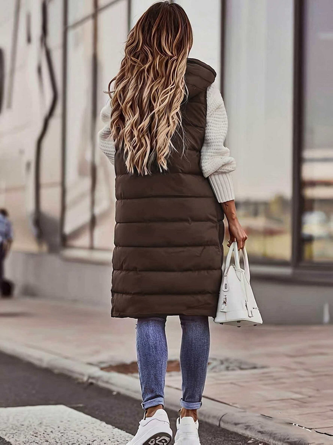 Maryanne - Gilet Imbottito Lungo Con Cappuccio e Tasche
