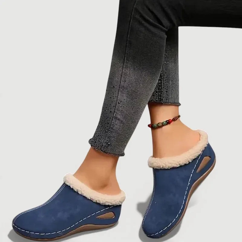 Achly - Pantofole Con Zeppa in Denim Felpato