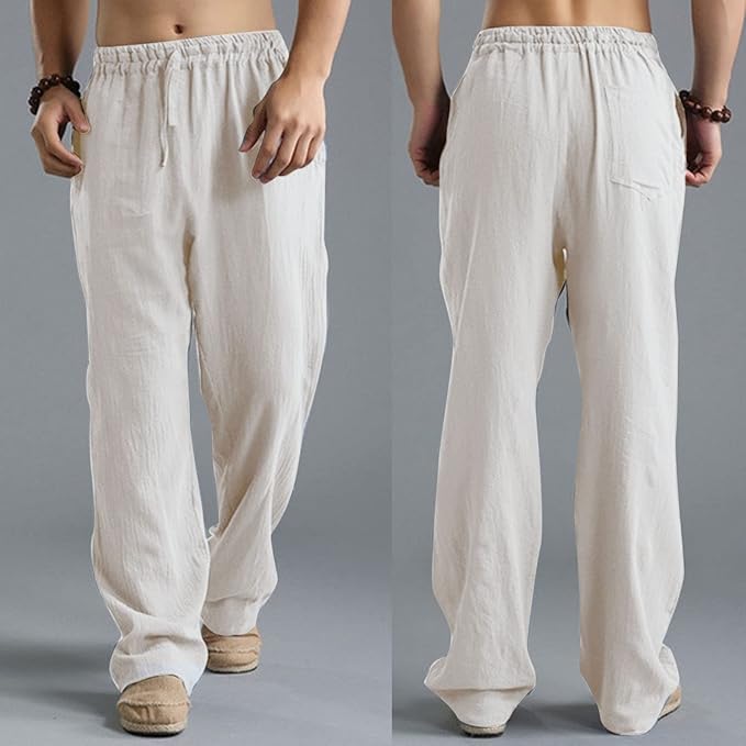Jooa - Pantaloni Sportivi Larghi in Lino Traspirante Con Coulisse