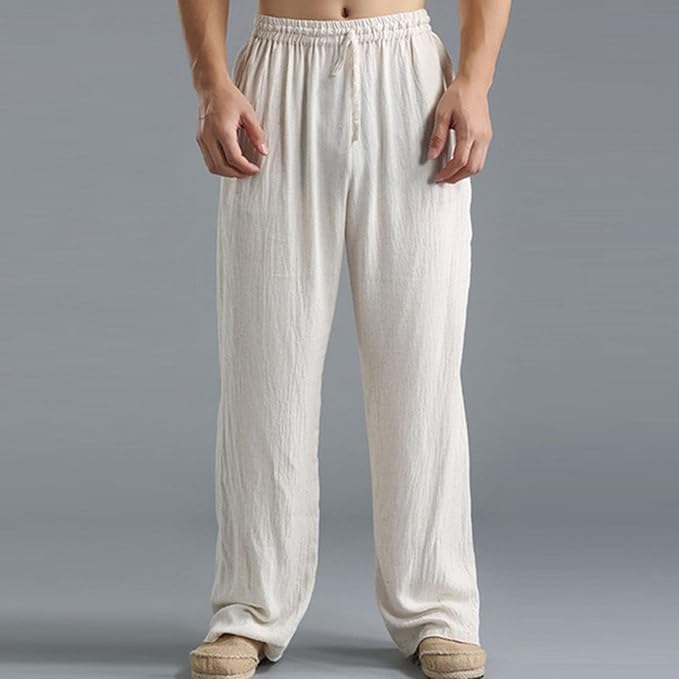Jooa - Pantaloni Sportivi Larghi in Lino Traspirante Con Coulisse