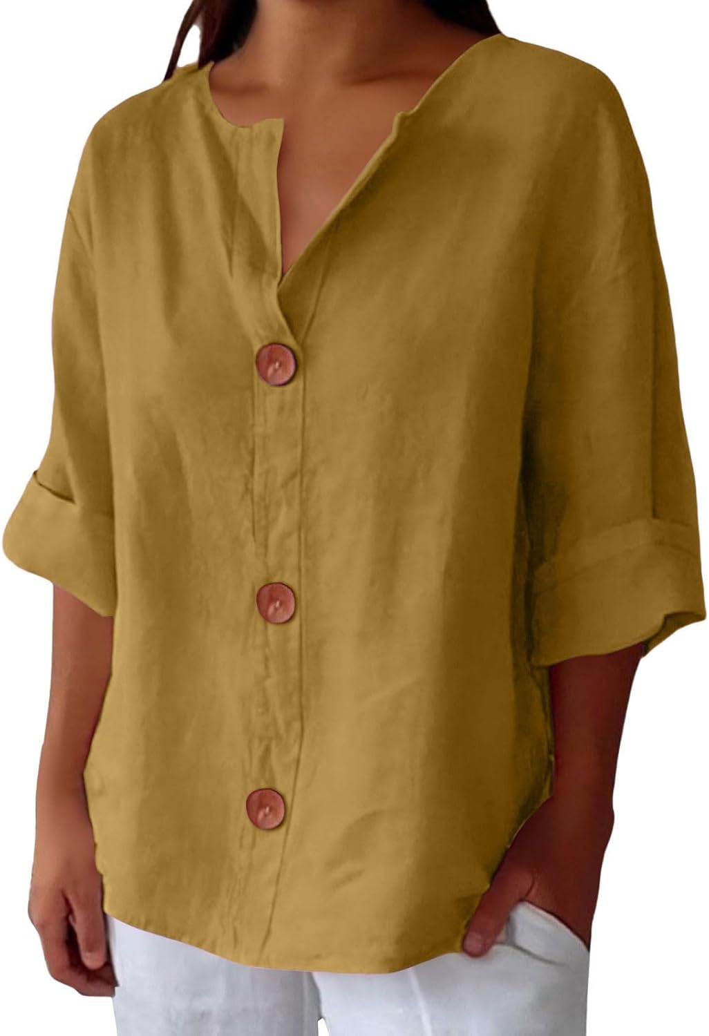 Maeve - Camicia Con Scollo a V In Cotone e Lino