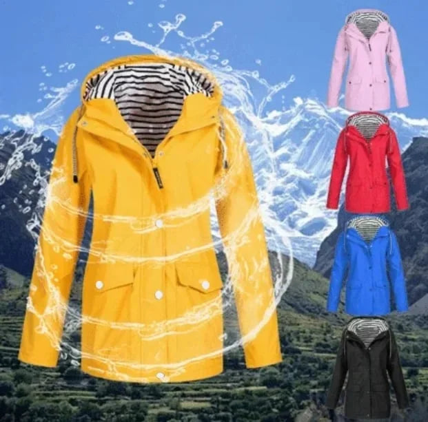Ilektra - Elegante Manica Lunga Impermeabile Cappuccio Giacca
