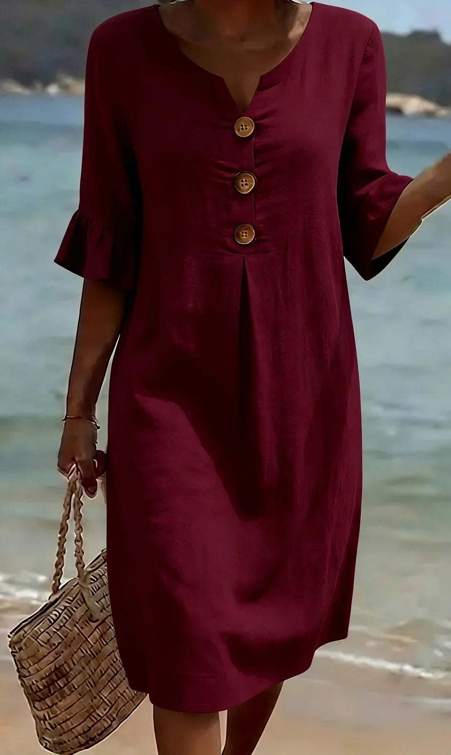 Mlaina - Elegante Abito Midi Con Bottoni