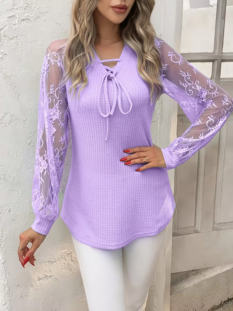 Wazina - Top Elegante Con Pizzo Semitrasparente