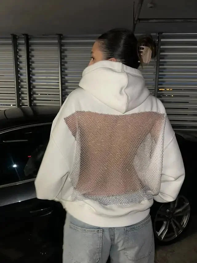 Yasmina - Felpa Con Cappuccio Senza Schienale in Rete Glitterata