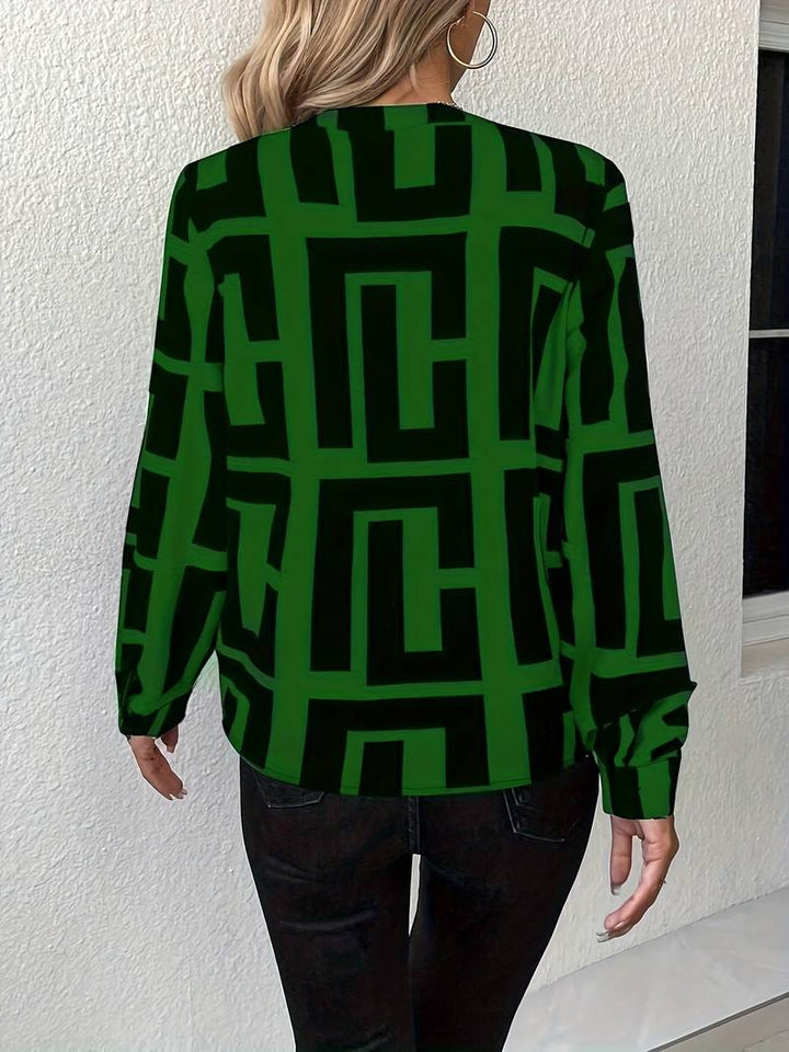 Tzipora - Elegante Camicetta a Maniche Lunghe Con Stampa Geometrica