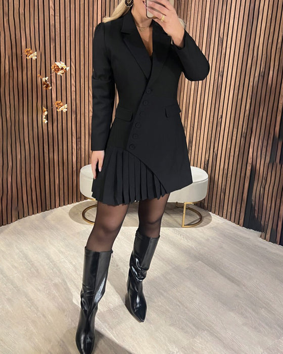Luminita - Abito Blazer Con Maniche Lunghe e Pieghe, Collo Con Revers