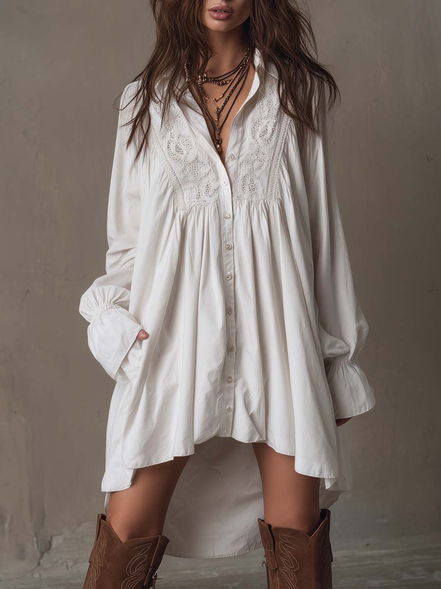 Amparo - Abito camicia a Maniche Lunghe con orlo Irregolare