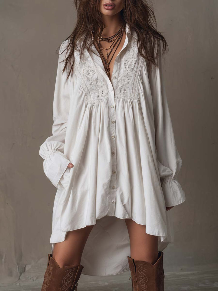 Amparo - Abito camicia a Maniche Lunghe con orlo Irregolare