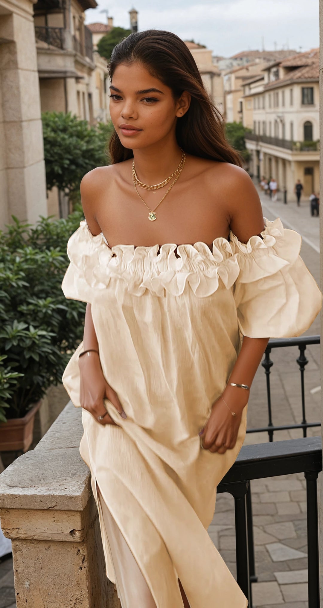 Francisca - Elegante Abito Estivo Spento Spalla