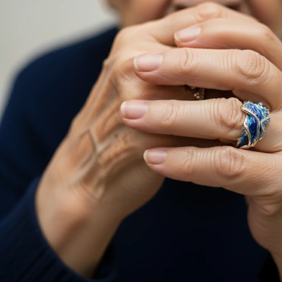 Leizuri - Anello Vintage In Oro Con Motivo a Onde Oceaniche