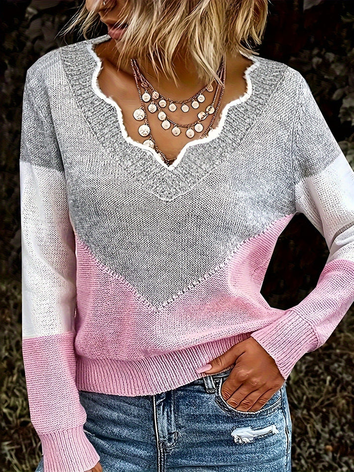Arknelle - Casual Long Sleeve Contrast Sweater