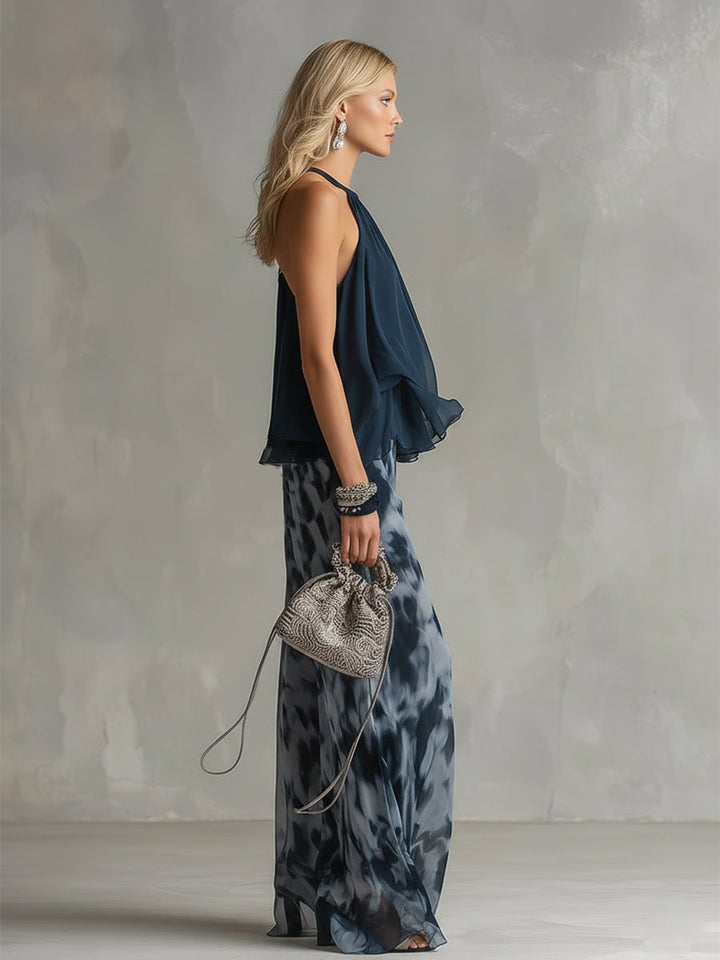 Shylla - Elegante Completo a Due Pezzi In Chiffon